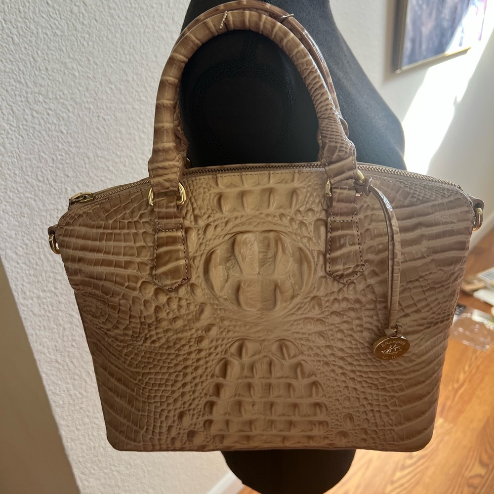 Brahmin Elegant Crocodile-Embossed Tan Handbag